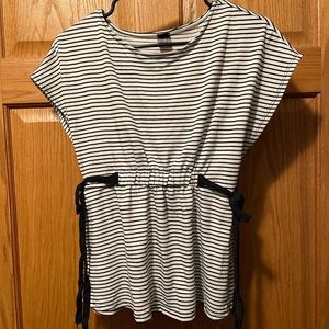 Women’s boutique top. White with black stripes and black ties on the sides